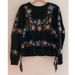 Black Anthropologie Sweatshirt with Floral Embroidery (Size Medium)